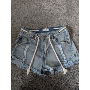 Ocean Drive Distressed Denim Shorts Light Wash Rope Belt Size S